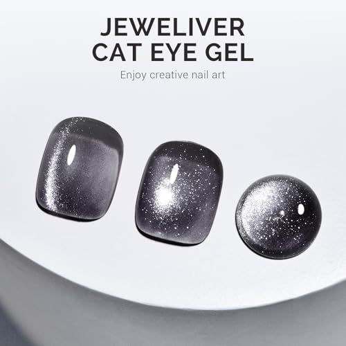 Image of MelodySusie Jeweliver Cat Eye Gel Nail Polish, 0.5 Fl Oz Dark Gray Glitter Holographic Magnetic Nail Polish with Magnet, UV Nail Polish for Nail Art Manicure Salon DIY at Home C6681