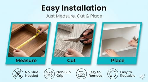 Image of Dribble Eva Shelf Liner Mat Mesh Pattern 45x125cm Roll, Non Slip Drawer & Cabinet Liner for Kitchen, Oilproof Washable Fridge Mat | Anti Skid Cupboard Wardrobe Multipurpose Mat (Beige)