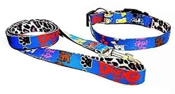 1 Inch Stylish Nylon Printed Blue & Yellow, Red, Dog Collar & Leash Print Dog Puppy Nylon Leash Collar Set for Medium & Adult Breed Dog