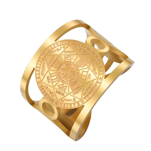 TEAMER Seal of The Seven Archangels Ring Stainless Steel Adjustable The Great Protector Archangel Amulet Ring Religious Jewelry For Men Women (Gold)