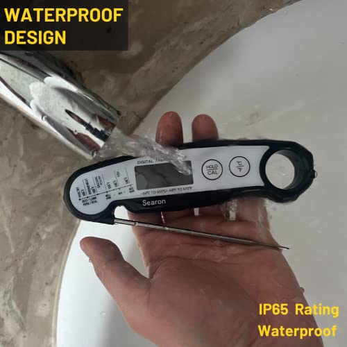 Searon Meat Thermometer Digital Rechargeable - Ft003 Led Display Instant Read Thermometer Kitchen Cooking Food Thermometer For Milk Candy Water Oil Bbq Grill Smoker Waterproof (Black) #TOP4