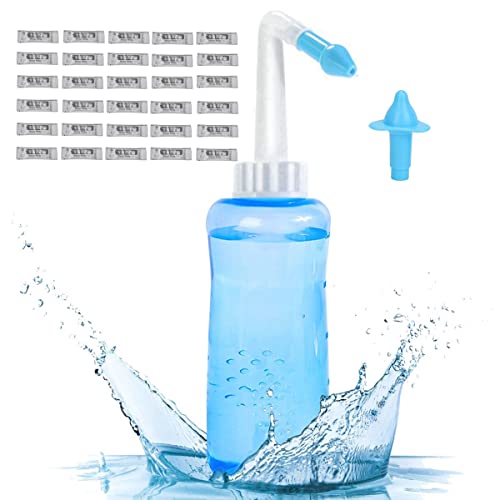 Garrafa de Lavagem Nasal, Frasco para Enxágue Sinusal Neti Pot de 300Ml, Conjunto de Irrigação Nasal