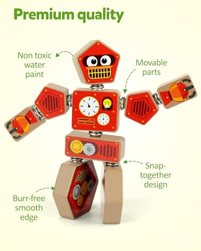 Coogam Snap Together Robot Builders for Toddlers, Wooden Take Apart Robot Build Block Playset, Fine Motor Skill STEM Educational Montessori Toy Gift for 3 4 5 Years Old Kids - Image 7