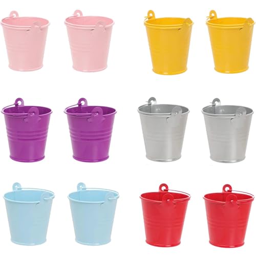 Hunphy 12 Pièces Petits Seaux en Métal avec Poignée, Mini Seau Métal Coloré, Pots de Fleurs Seau à Fleurs Suspendu, pour Les Plantes, Le Stockage ou la Décoration de Mariage