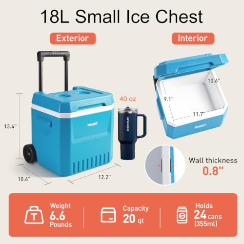 TOURIT Small 20qt Rolling Cooler