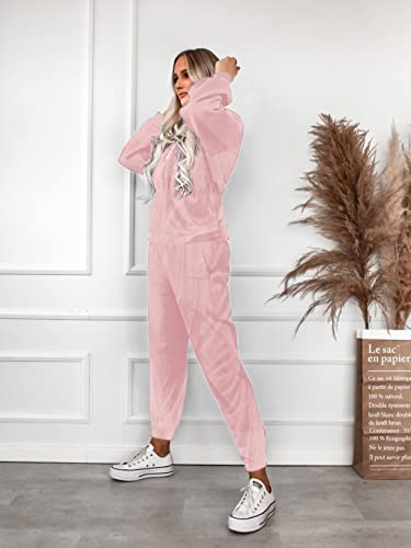 Ekouaer Women's Velour Sweatsuits Set Fleece Active Set Long Sleeve Velour Tracksuits Set (Pink Xxl) #TOP3