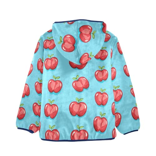 Red Fruit Blue Background Girls Fleece Jacket Girls Fall Jacket Boys Coats Zip Up Hoodie Children Sherpa Warm Outerwear 2-10T2