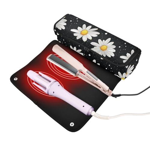 White Daisies Marble Hair Tools Travel Bag Heat Resistant Mat for Irons Straighteners Curling Iron Hair Care Accessories Portable Organizer Bag miniatura 2