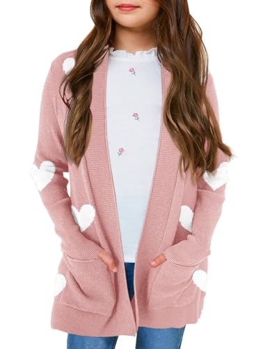 Image of Girls Cardigan Kids Open Front Oversized Sweater with Pockets | Casual Cardigans, Soft Knit, Long Sleeve, Uniform Cardigan for Girls, 7-14 Years