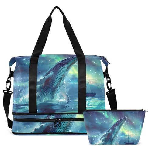 Travel Duffel Gym Sports Luggage Bag Expandable Large Capacity Blue Whale Aurora Sports Bag for Women and Men2