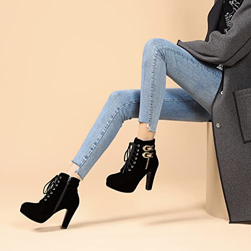 susanny high heel boots for womenwomens platform boot heels sexy round toe lace up high heels mid calf boots