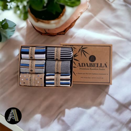 Mens Bamboo Rayon Dress Socks 6 Pack Gift Box Soft Breathable Moisture-Wicking Thin Socks Size 8-122