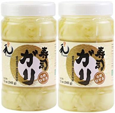 YUHO Pickled Sushi Ginger 24 Oz Japanese White Gari Sushi Ginger Fat Free, Sugar Free, Kosher, BRC, No MSG, Low cal – 2 Jars of 12 oz