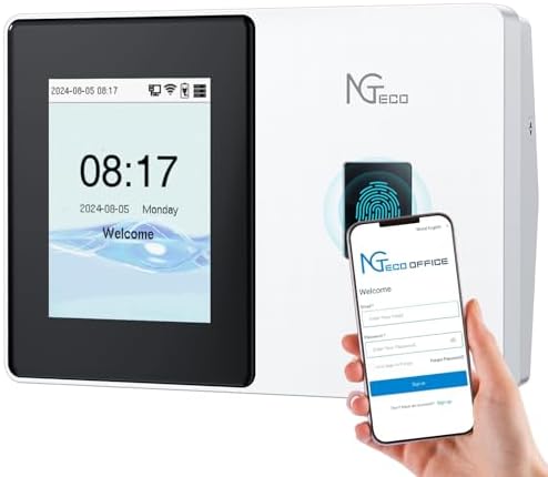 NGTeco Cloud Time Clock - 5GHz WiFi Time Clocks for Employees Small Business, Upgraded TC2 Fingerprint Time Card Punch Machine with Remote Control Software ＆ iOS/Android App (0 Monthly Fee)