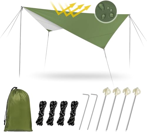 Hossom Toldo Camping Impermeable, 3,4X2,6M Ultraligero y Portátil Toldo de Refugio, ienañda de Campa Hamaca, Protección UV, Anti Desgarro, Tarp para Hamaca Picnic Pesca Camping Senderismo
