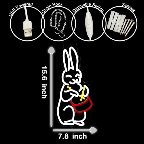 Image of Rabbit Play Drum Music Neon Sign Bunny LED Neon Light Up Sign for Music Room Wall Decor Window Lights Holiday Gift 7.8 inchx15.6 inch