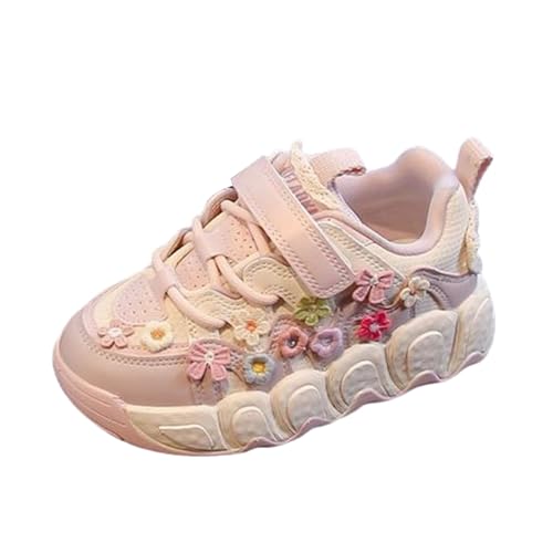 Girls Cute Sneakers Embroidered Floral Wide Trainers Kids Trendy Breathable Soft Lightweight Anti-Slip Flat Shoes