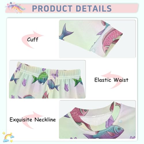 Pajama Sets Long Sleeve Fish Butterflies Bubbles Pastelcolors Soft Comfy Sleepwear 2 Piece PJS 3-8T4