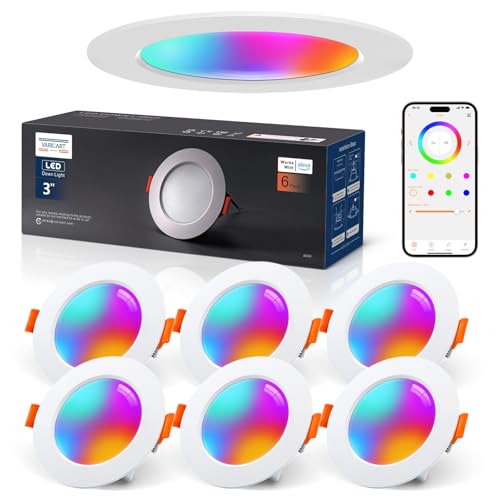 VARICART Smart Faretti LED per soffitto Alexa, 7 W Bluetooth RGB cambia colore 2700 K-6000 K, dimmerabili, controllo APP per soggiorno, camera da letto, cucina, 6 pezzi