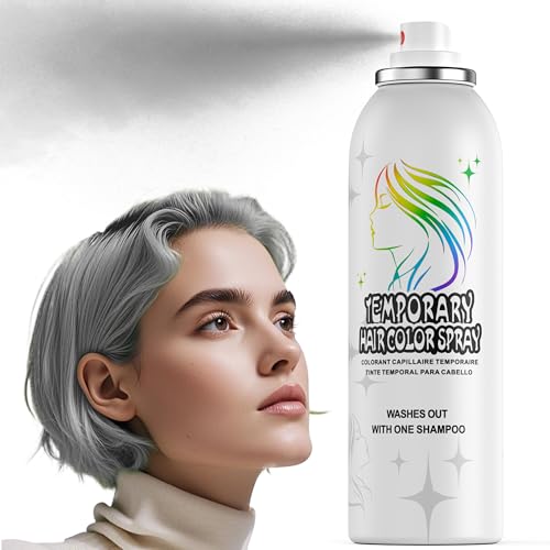 Grau Temporäres Haarfarbspray - Sanfte Formel, Waschbar & Nicht Klebrig | Silbergraue Sofort-Haarfarbe-Alternative für Erwachsene | Halloween, Kostüm, Party-Make-up, 150ml
