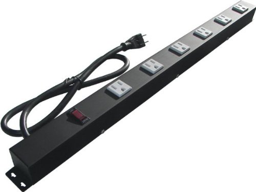 X1 24" 6 Outlet Metal Power Strip, 2063, Black With White Outlets