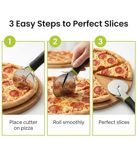Image of SIGNAMIO Pizza Cutter for Kitchen Durable Stainless Steel Wheel Brownie Cutter Tool with Sharp Blade and Comfortable Non Slip Handle for Effortless Slicing at Home