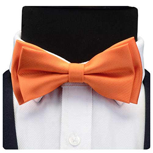 Image of GUSLESON Mens Solid Color Two Layer Pre-tied Bow Tie and Pocket Square Cufflink Set with Gift Box