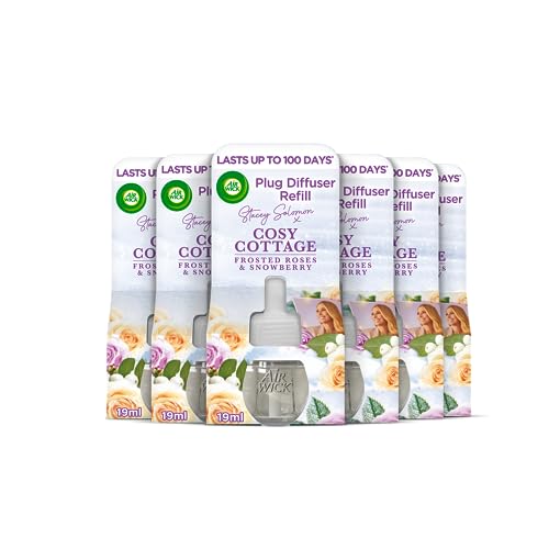 Air Wick Plug in Diffuser Refill, Cosy Cottage Frosted Roses & Snowberry, Pack 6 x 19ml, Long Lasting Fragrance, Lasts up to 600 Days, Plug in Air freshener