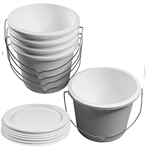 Plastic Paint Kettle Container with Metal Handle and Lid - Buckets Tubs Mixing Pots Paint Kettle with Lids Storage Containers Clear Tubs Empty Pots for paints and Paste 2.5 Litre (5)