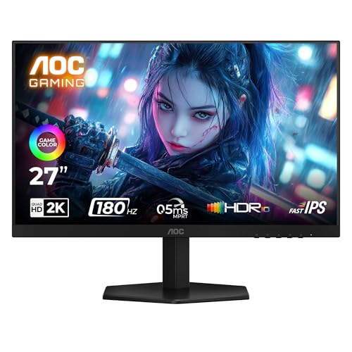 AOC Q27G11E 27″ QHD Gaming Monitor – Black/Red | 2560×1440 Fast IPS| 180Hz Refresh | 0.5ms MPRT|Adaptive Sync| HDR10| Tilt Stand & Low Blue Light