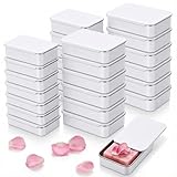 Goodma 24-Pack Slide Top Rectangular Metal Tin Containers for Candies Jewelry Crafts Pills Lip Balm Storage Survival Kit, Mixed Sizes (White)