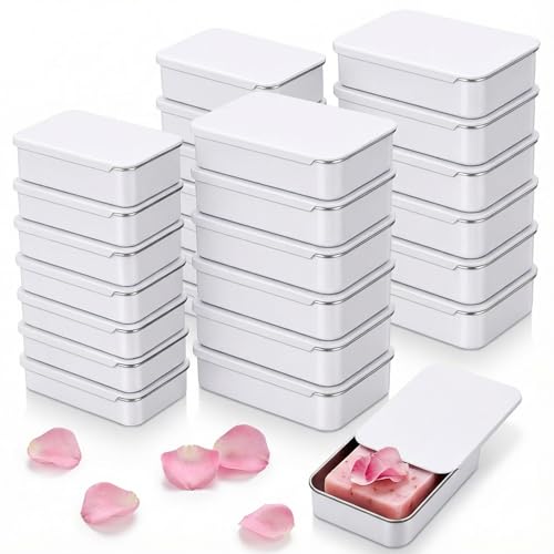 Image of Goodma 24-Pack Slide Top Rectangular Metal Tin Containers, White