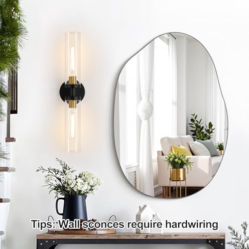 Black and Gold Wall Sconce, Bathroom Sconces Wall Lighting with Clear Glass, Modern Sconces Wall Light fixtures for Bathroom Mirror Living Room Hallway Bedroom