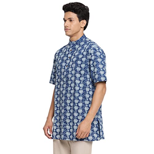 Image of Fabindia Fabindia Blue Cotton Printed Short Kurta