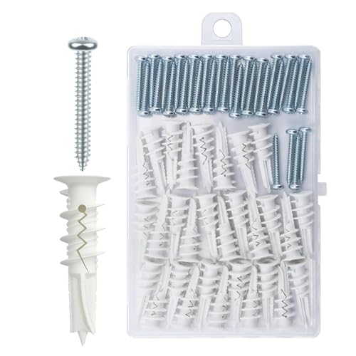 Boltmax 60 Stück Dämmstoffdübel, 41mm Hohlraumdübel, Fassadendübel mit Schrauben, Dübel für Dämmung, Dübel Schrauben Set (30 Stück Gipskartondübel, 30 Stück Linsenkopfschrauben)