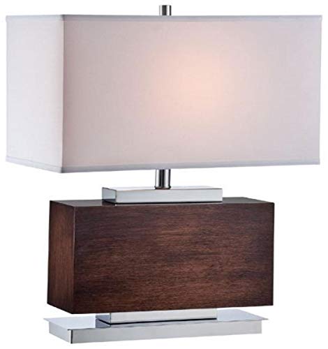 Lite Source LS-22069 Table Lamp with White Fabric Shades, 18" x 18" x 23.5", Walnut/Chrome/Off-White