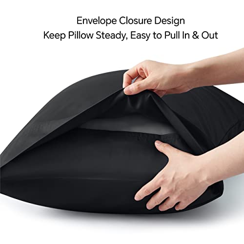 Image of BEDELITE Cooling Pillow Cases Queen 2Pcs, Rayon Made from Bamboo, Black