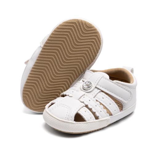 Image of Meckior Baby Toddler Infant Girls PU Leather Soft Open Toe Summer Sandals Flower Princess Flat Shoes