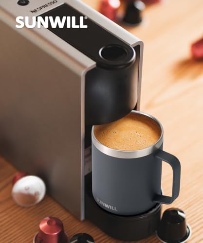 Image of SUNWILL Travel Coffee Mug with Lid, Insulated Tumbler with Handle, 14 oz Stainless Steel Cup for Home, Office, Camping, Powder Coated Charcoal