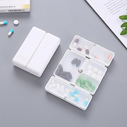 Image of House of Quirk Pill Organizer, 7 Compartments Portable Pill Case Travel Pill Organizer,Folding Design Pill Box for Purse Pocket to Hold Vitamins,Cod Liver Oil,Supplements and Medication (White)