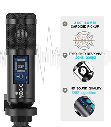 USB Mikrofon, PC Mikrofon mit Stativständer, Stummschalttaste, Latenzfrei, Computer Mikrofon für Video Konferenzen… – Bild 5