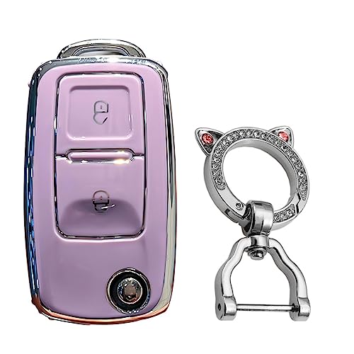 Coque de clé VW MK4 Golf 4 5 6 Polo en TPU violet protection clé pliante 2 boutons Kunio