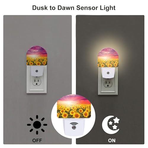Image of Sunflowers with Sunset Night Light for Kids,Blooming Summer Sunflowers Night Light Plug in with Dusk to Dawn Sensor,0.5w Energy Saving Nightlight for Hallway Stairway Kitchen Bedroom