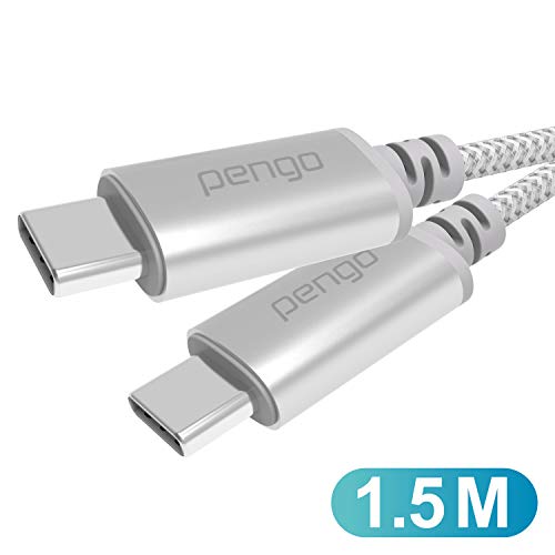 Pengo USB C to USB C Cable 2.0, Type C PD Fast Charging(5A), Double Braided Nylon Type C Charger Data Cable, for Pixel, Macbooks, iPad Pro 2018, Samsung, Switch and More(5ft)(Silver)