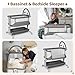 Cowiewie Baby Bassinet 4-Sided Mesh Bedside Sleeper with Wheels for Infant/Newborn Foldable Adjustable Height Portable Bedside Crib(Grey)