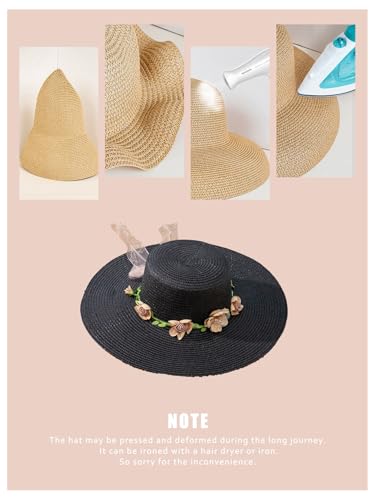 Sombrero de paja con ala ancha para mujer miniatura 4
