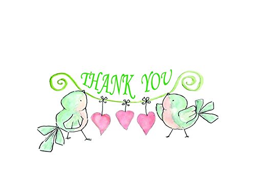 Amazing Thank You Cards With Envelopes - 4X7 Inches Of 50 White Card Notes With Blank Greeting Space - For Greetings, Business, Anniversary, Graduation, Wedding - Adorable Birds And Hearts Design #TOP1