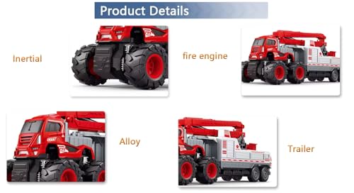 Image of Friction Powered Fire Safety Transport Truck for Kids Boys Girls Die cast Alloy Fire Rescue Truck with Rotating Ladder Crane Toy Pull Back Vehicle Miniature Car Gift (Pack of 1, Multicolor)