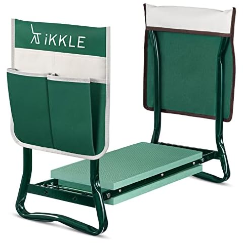 ikkle Garden Kneeler Seat, Portable Garden Kneeler for Gardening, Multi Gardening Stool with EVA Foam Pad and 2 Tool Pouches, Gardening Kneeling Bench Chair, Gardening Gift for Women Men Gardener Cover