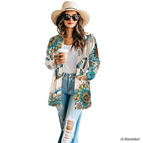 Image of Women's Lightweight Cardigans with Pockets Trendy Long Sleeve Open Front Cardigan Casual Tops Jackets Fall Oufits S-2XL